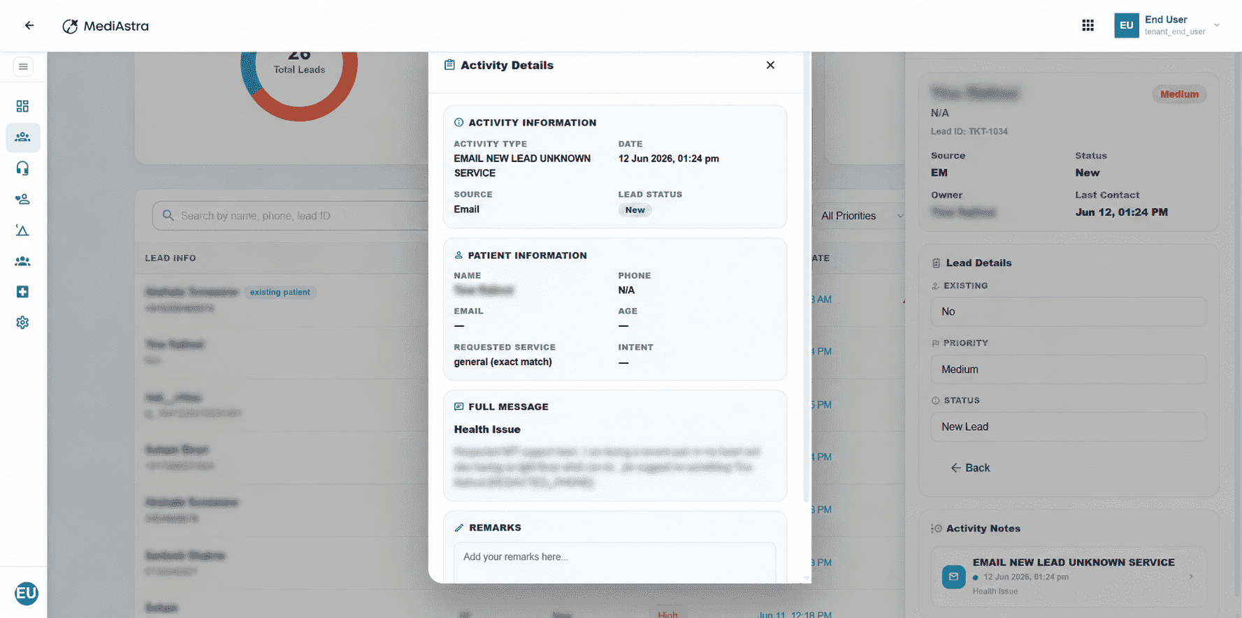 Activity details dashboard interface